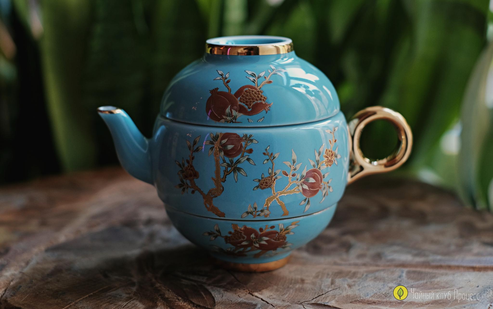 Дорожный набор посуды "Золотой гранат" в бирюзовом