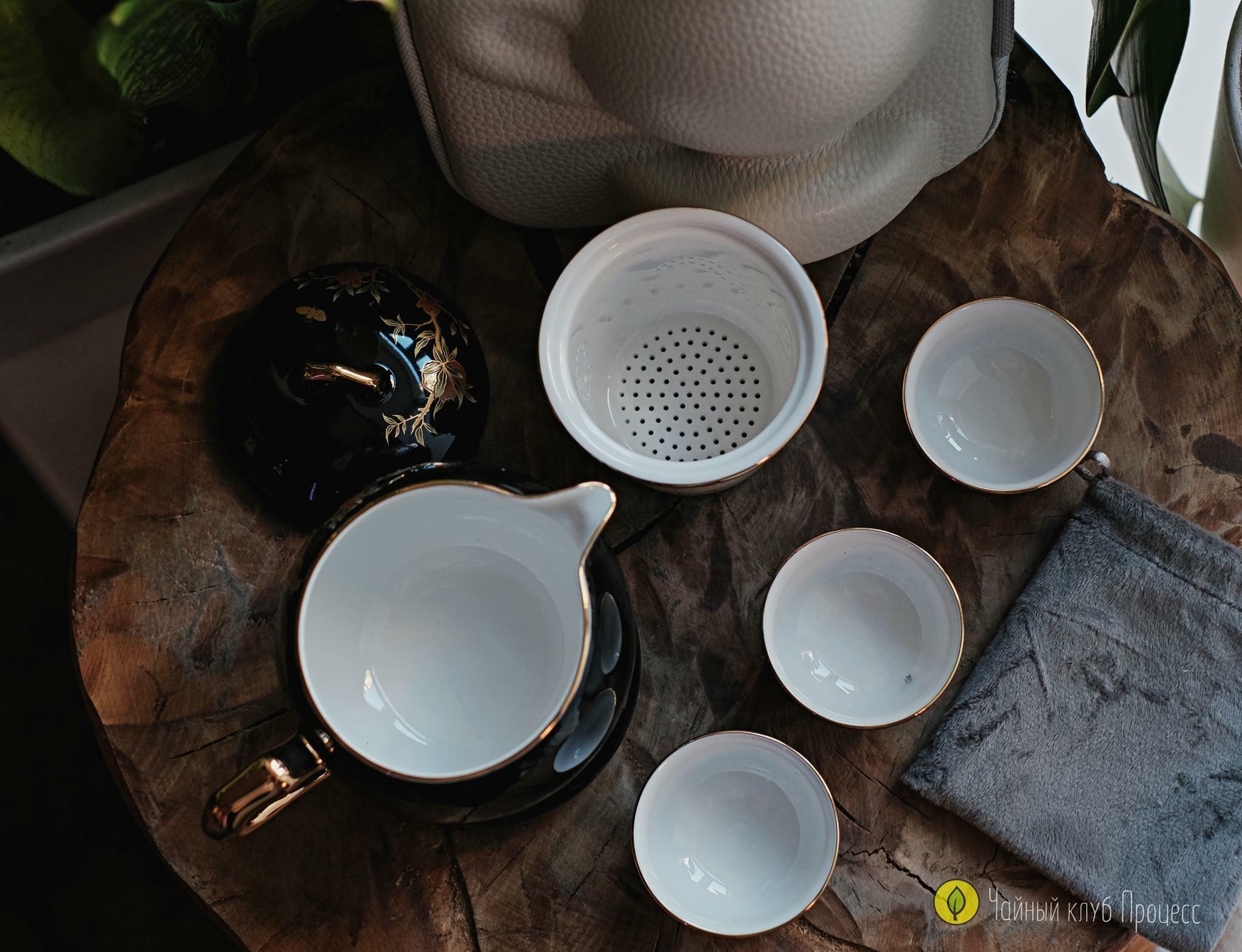 Дорожный набор посуды "Золотой гранат" в черном