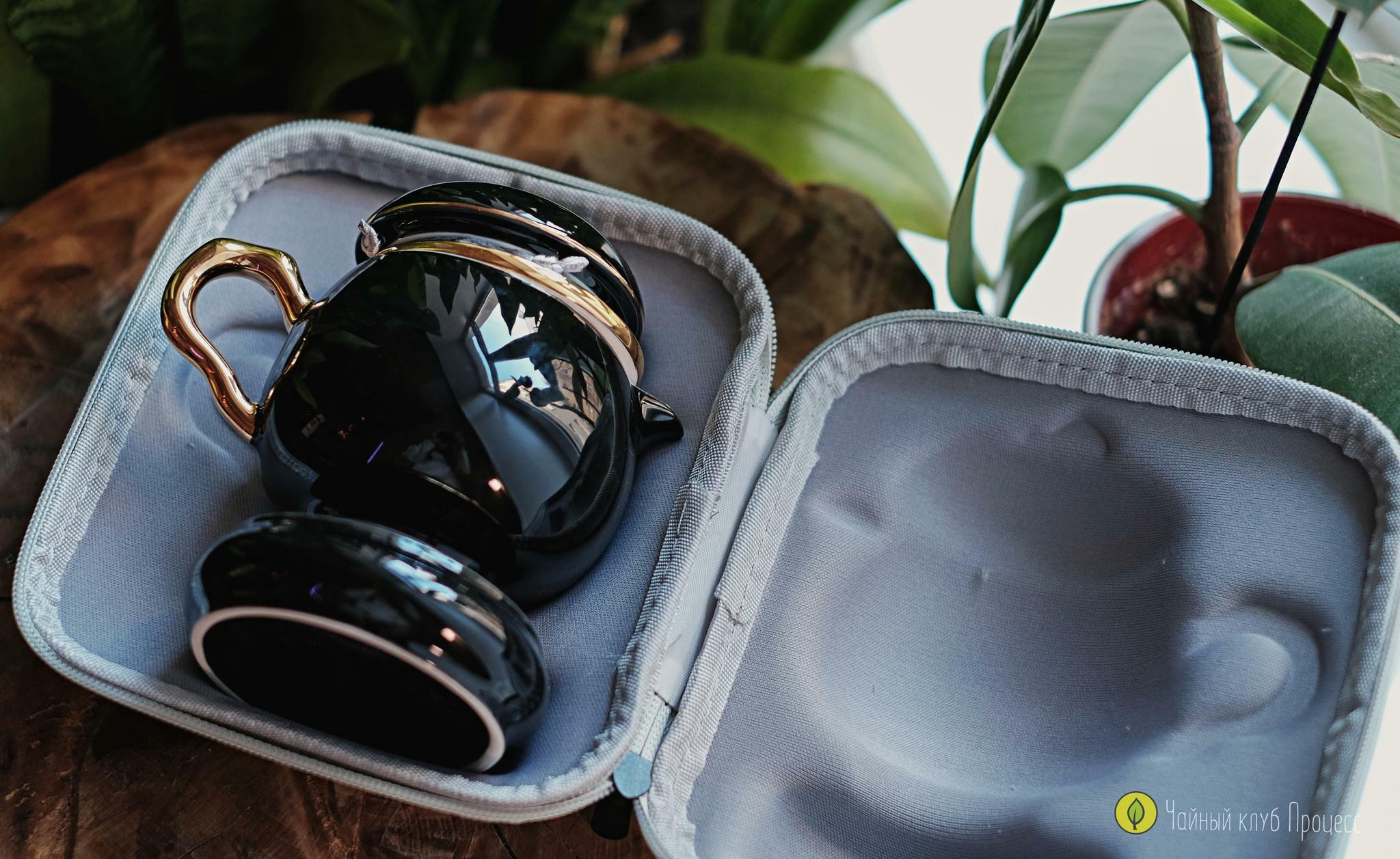 Дорожный набор посуды "Золотой гранат" в черном