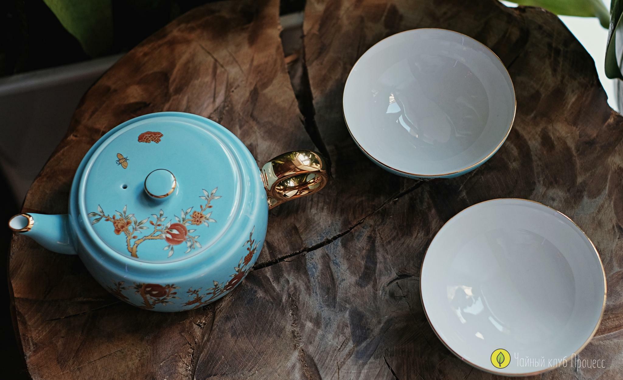 Дорожный набор посуды "Золотой гранат" в бирюзовом