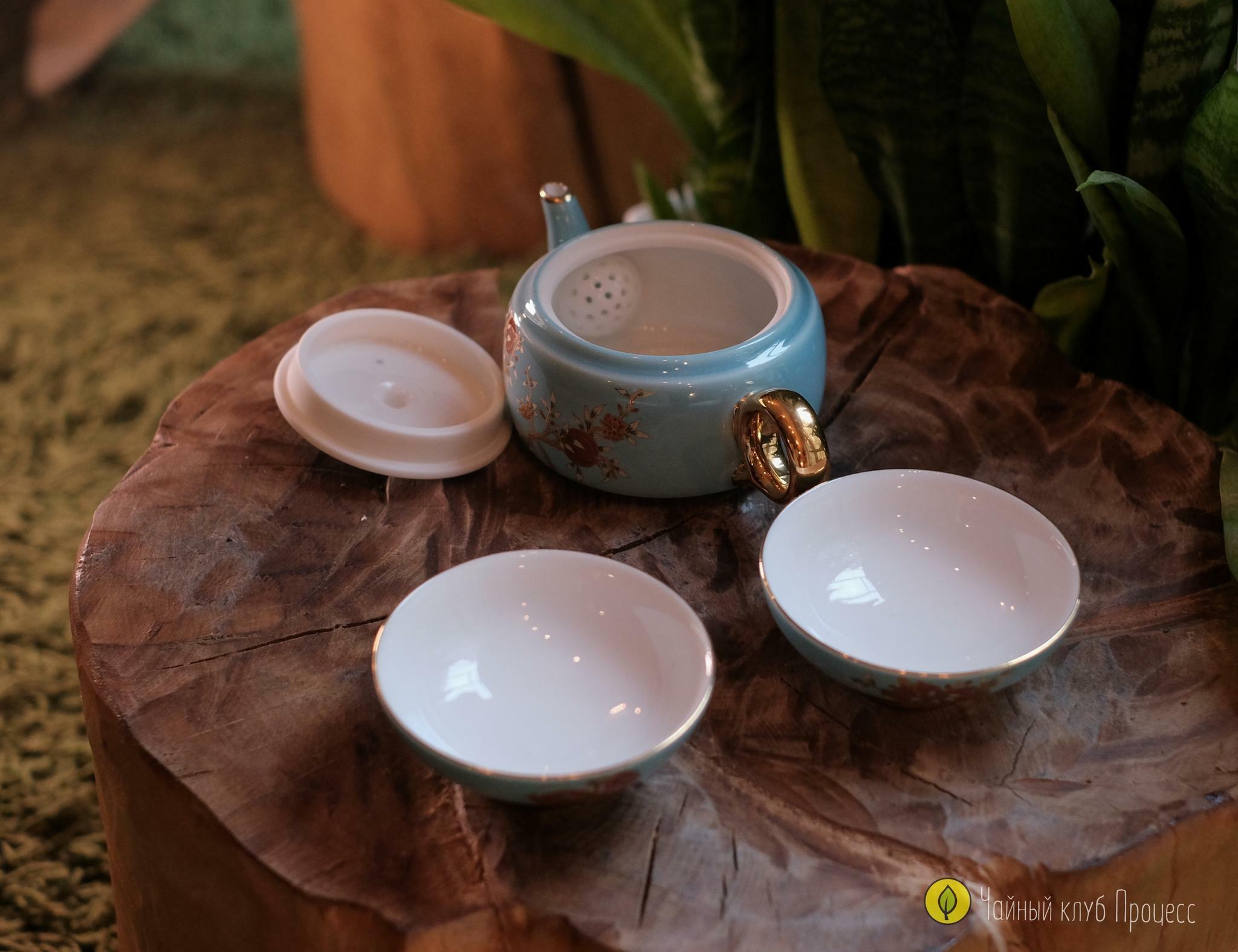 Дорожный набор посуды "Золотой гранат" в бирюзовом