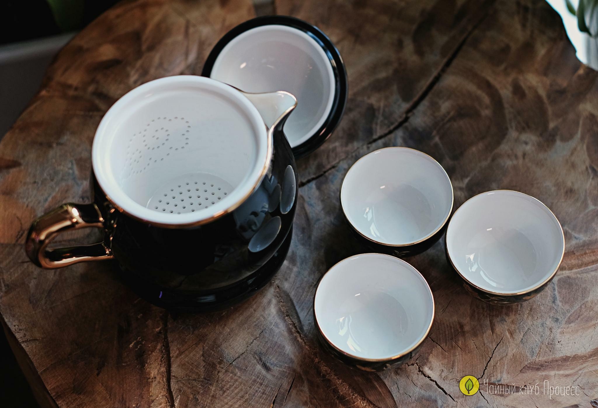 Дорожный набор посуды "Золотой гранат" в черном