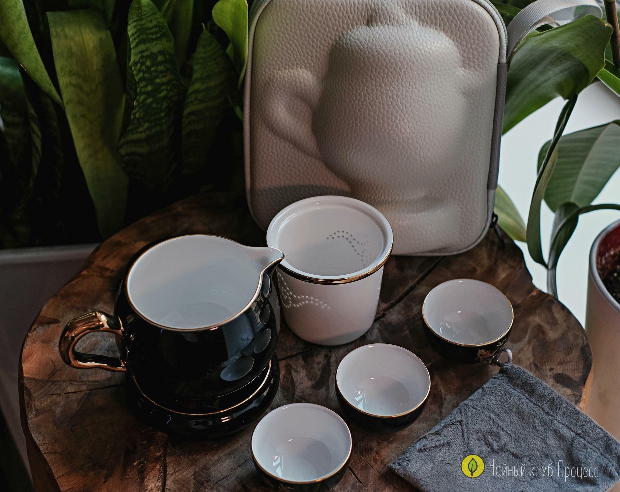 Дорожный набор посуды "Золотой гранат" в черном