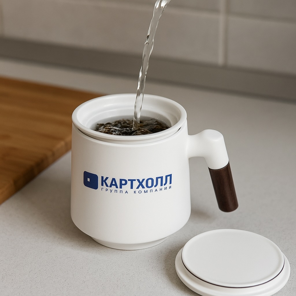 Кипяток наливается в кружку, заваривая китайский чай